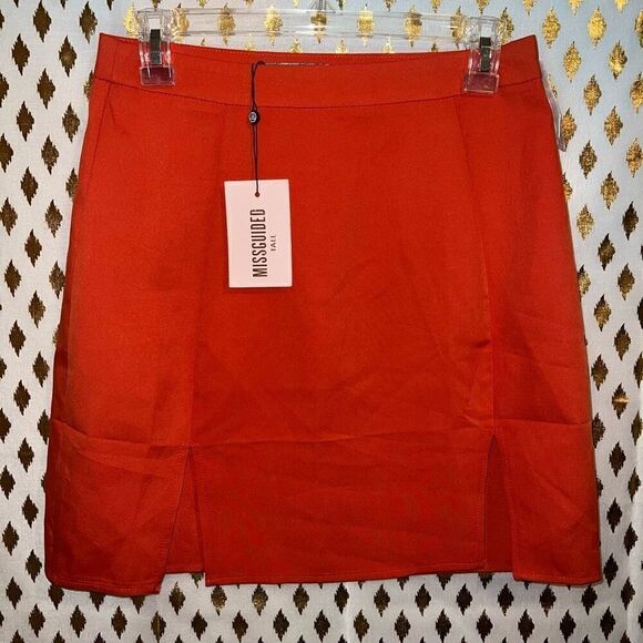 NWT Missguided tall Tailored Double Split slit Mini Skirt orange size 4 - Picture 1 of 4